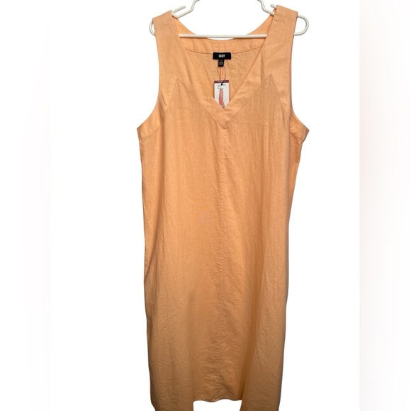 DKNY Linen Dress Flamingo Peach Maxi NWT - Picture 1 of 6